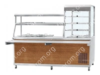 Прилавок-витрина Abat ПВХМ-70КМУ нерж., кашированный, витрина слева